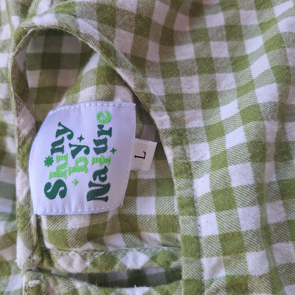 Shiny By Nature Green Gingham Babydoll Dress Size Large - Picture 4 of 8